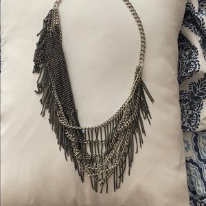 BCBG MAX Silver & Black fringe necklace